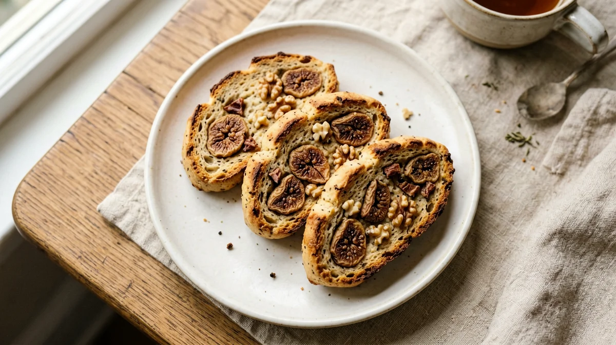 Biscotti tostati di farro con fichi secchi e noci