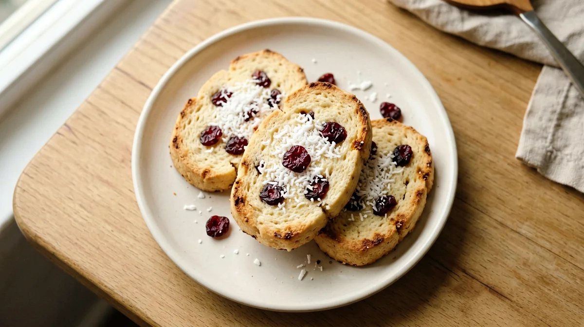 Biscotti tostati vegani al cocco e mirtilli rossi