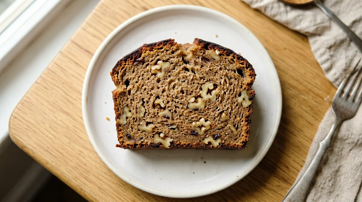 Slice of whole wheat walnut banana bread