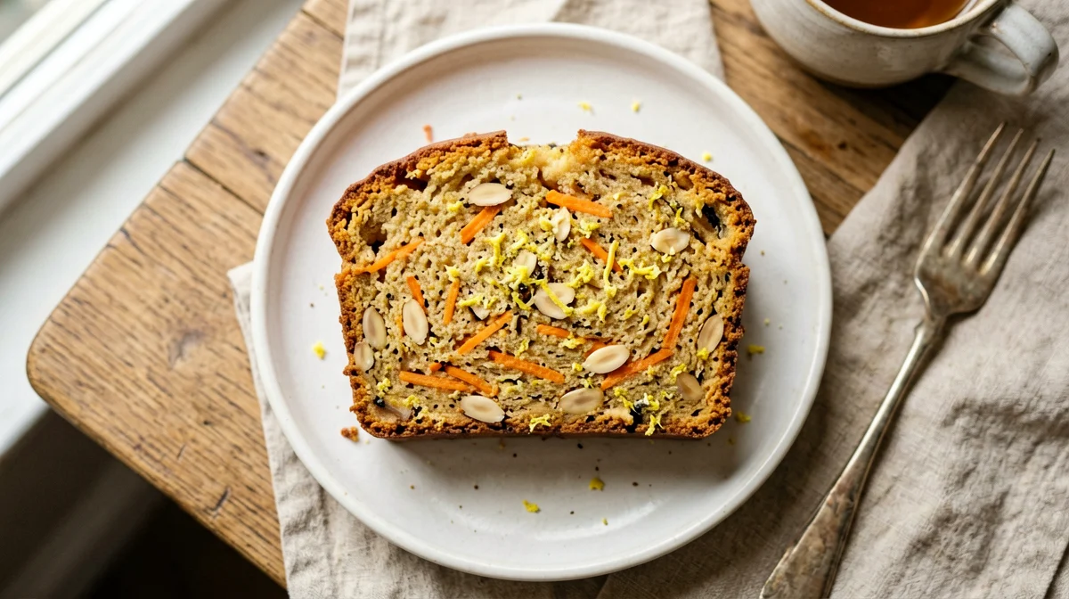 Fetta di plumcake alle carote e mandorle senza glutine
