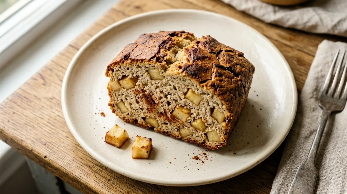Slice of spelt apple loaf cake