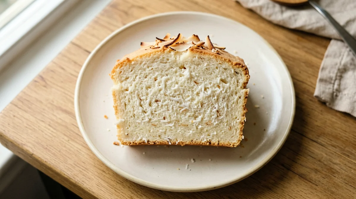 Fetta di plumcake al cocco vegano e senza glutine