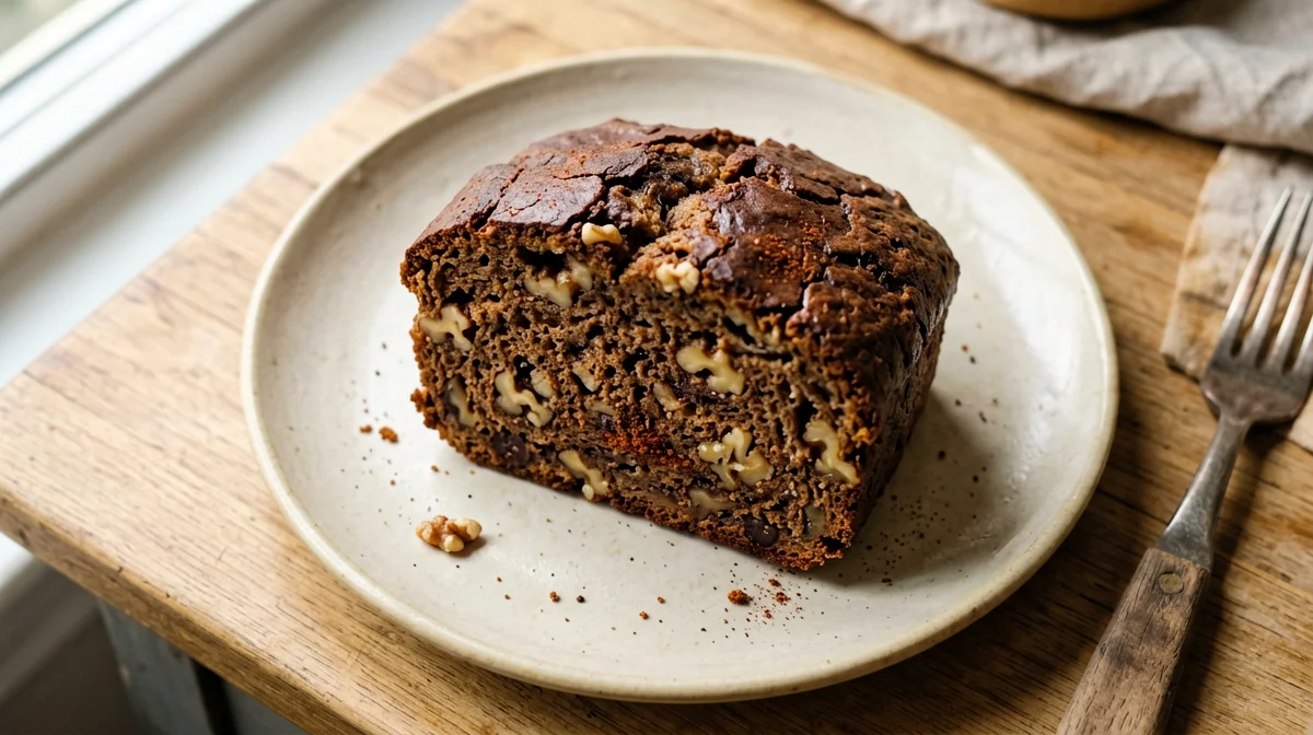 Fetta di plumcake vegano di datteri e noci