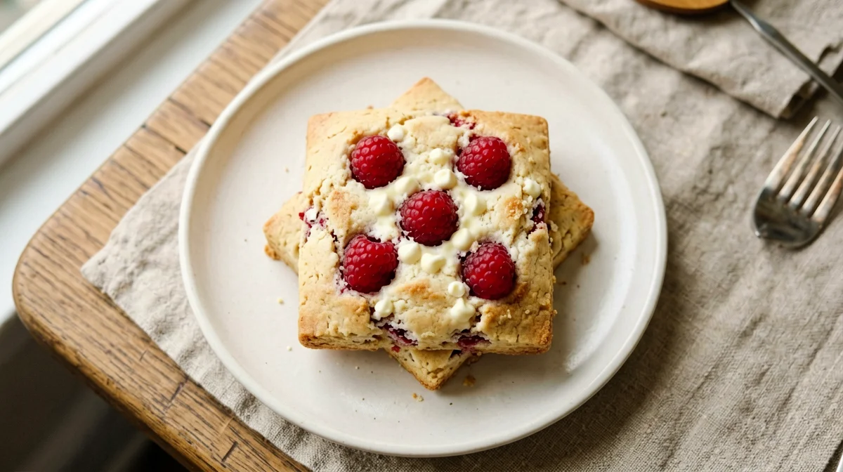 Blondie leggero al cioccolato bianco e lamponi