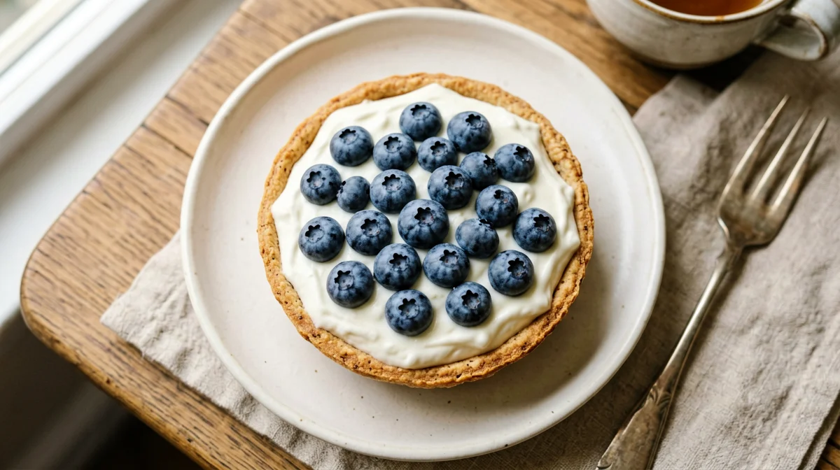 Crostatina di farro con crema di yogurt e mirtilli