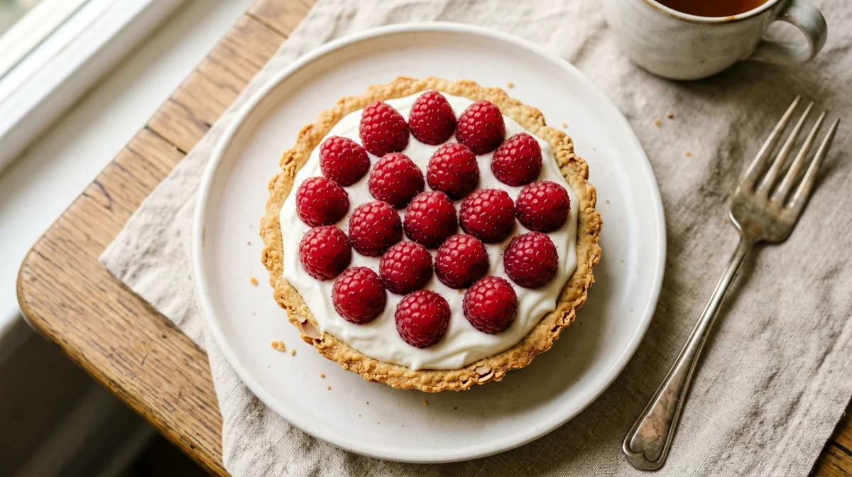 Crostatina di frolla di mandorle con lamponi