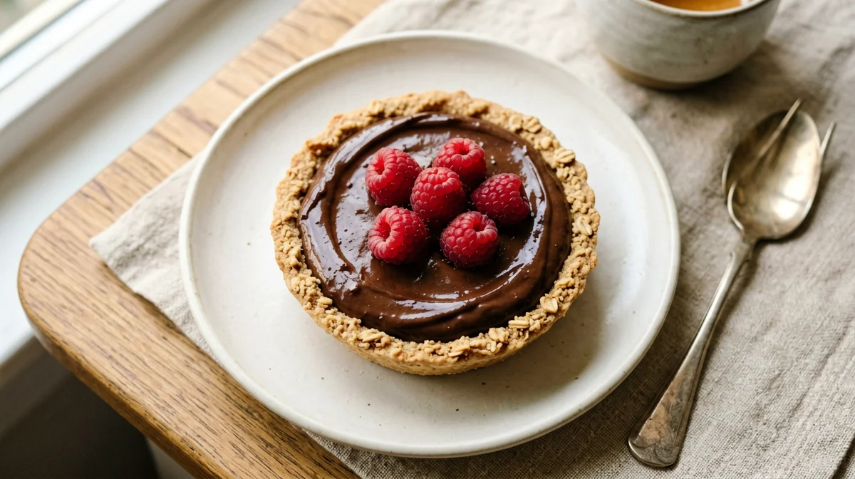 Crostatina vegana d'avena con crema al cioccolato e tofu