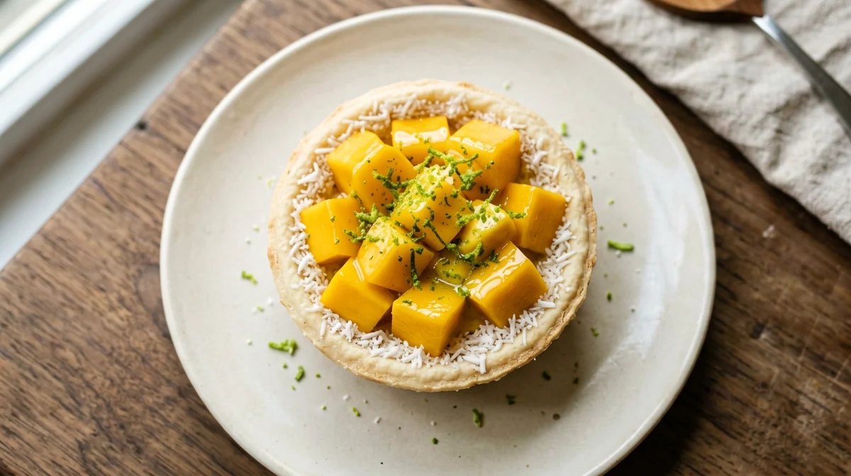 Crostatina vegana al cocco con mango e lime
