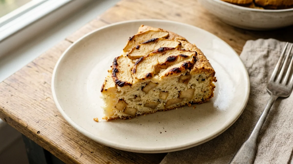 Slice of light apple yogurt cake