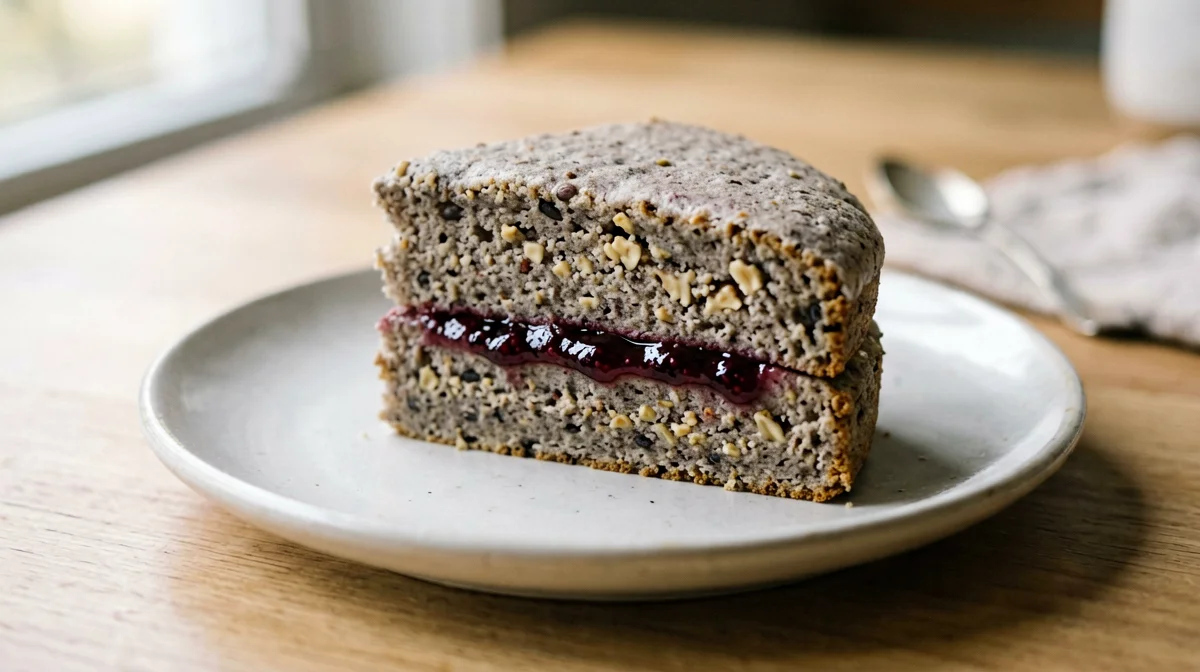 Slice of Trentino buckwheat cake with jam