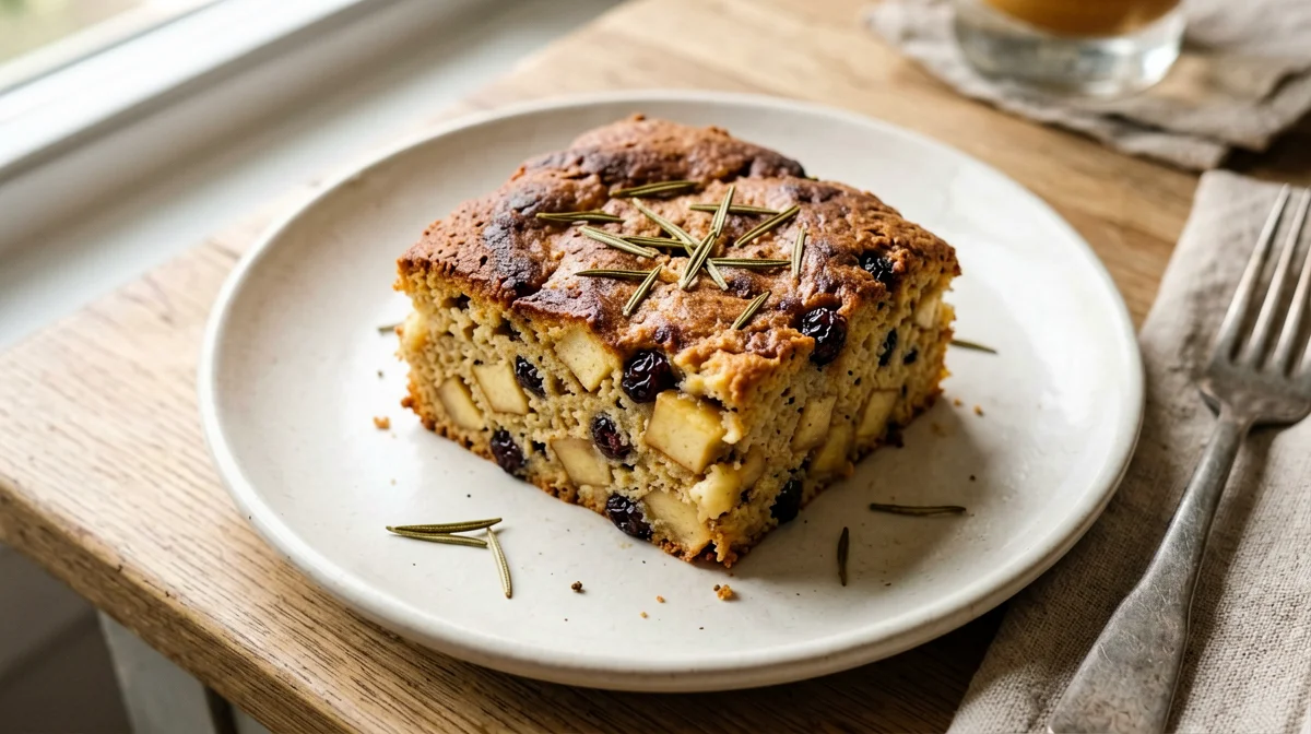 Fetta di miascia di pane raffermo con mele e uvetta