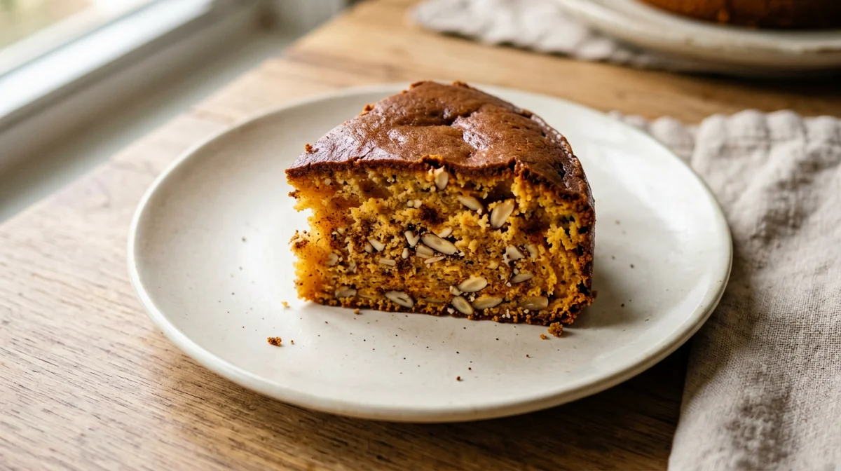 Fetta di torta di zucca e mandorle senza glutine