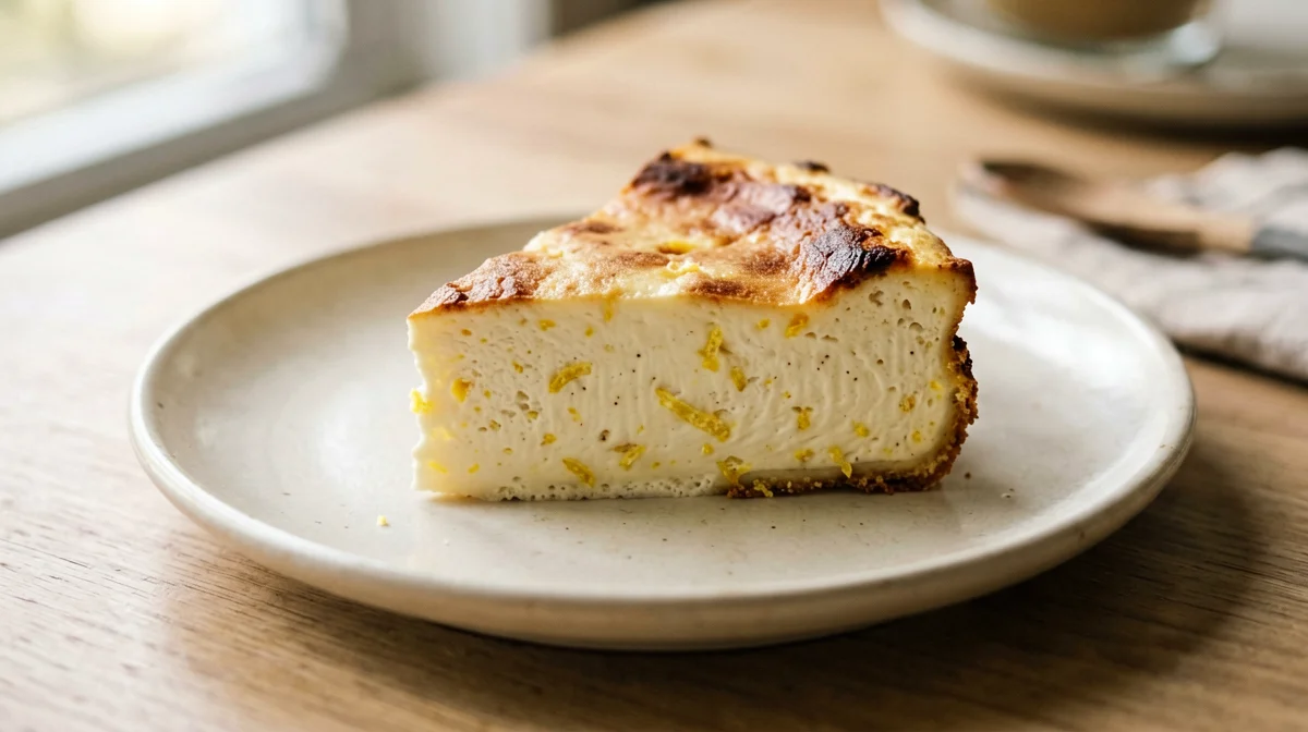 Fetta di torta di ricotta e limone senza farina