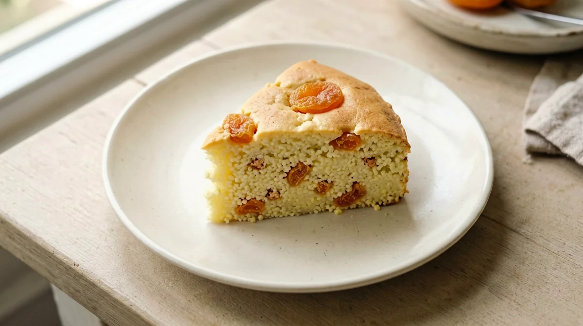 Fetta di torta di farina di miglio con albicocche secche