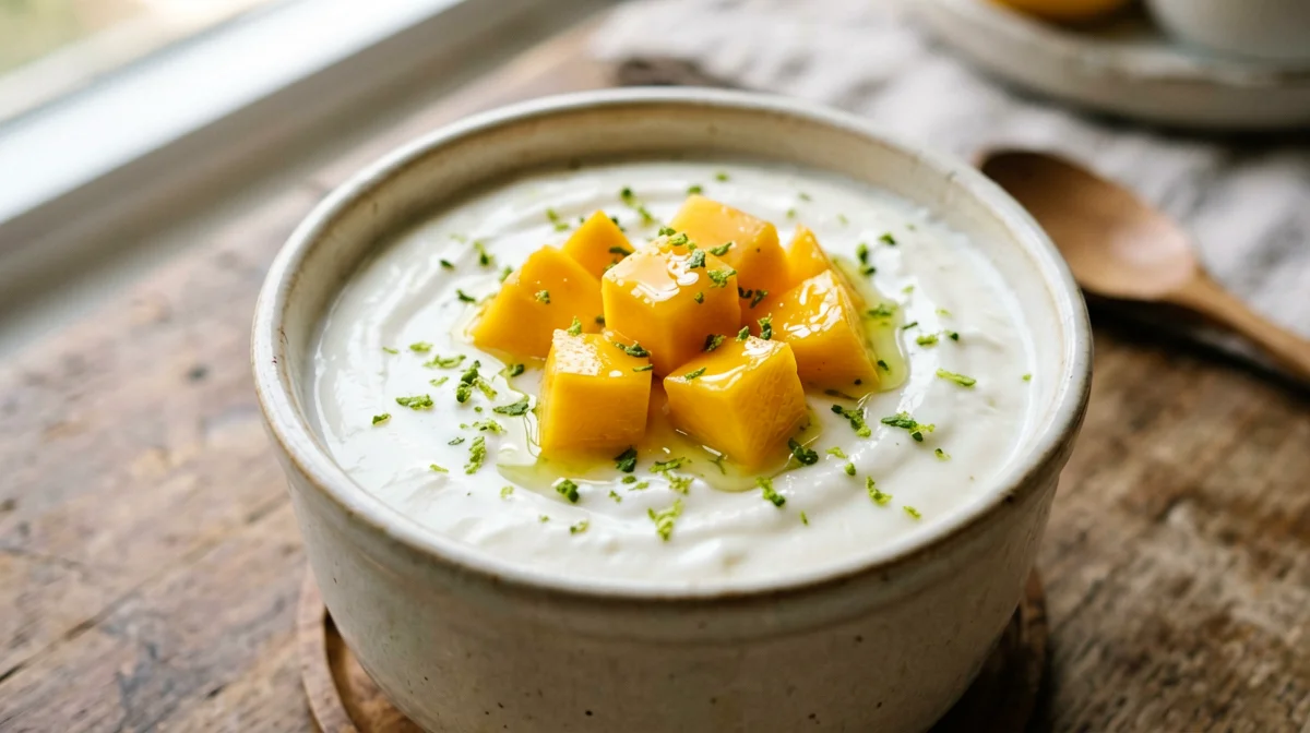 Cheesecake proteica allo yogurt greco e mango in cocotte