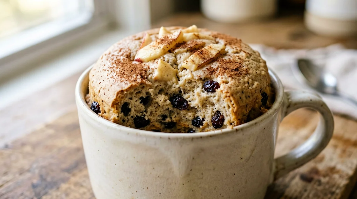 Vegan spelt apple raisin mug cake