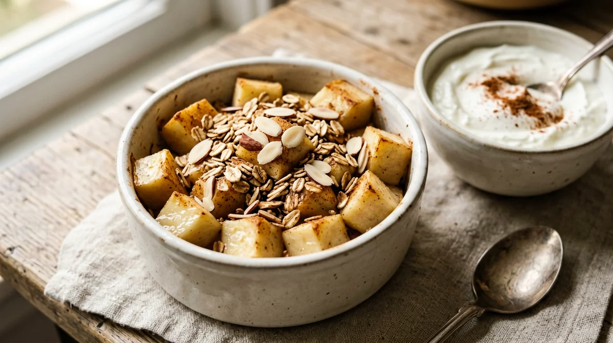 High-protein apple crumble with skyr in a cocotte