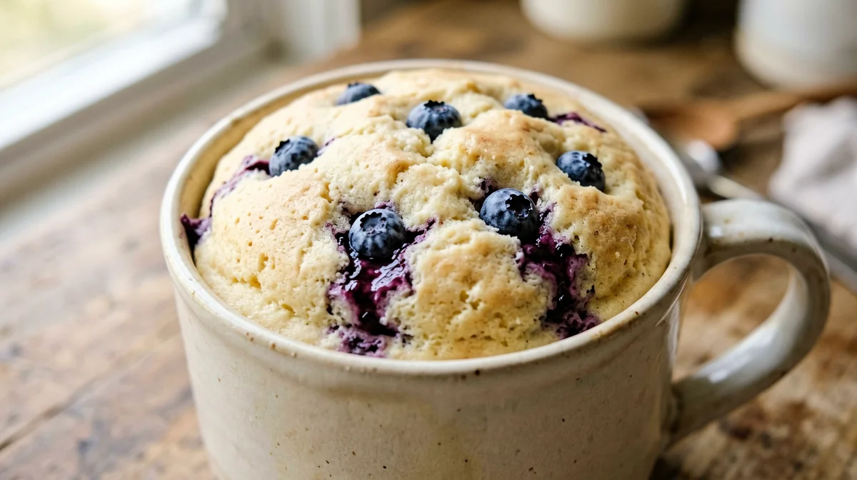 Mug cake vegana proteica di tofu setoso ai mirtilli