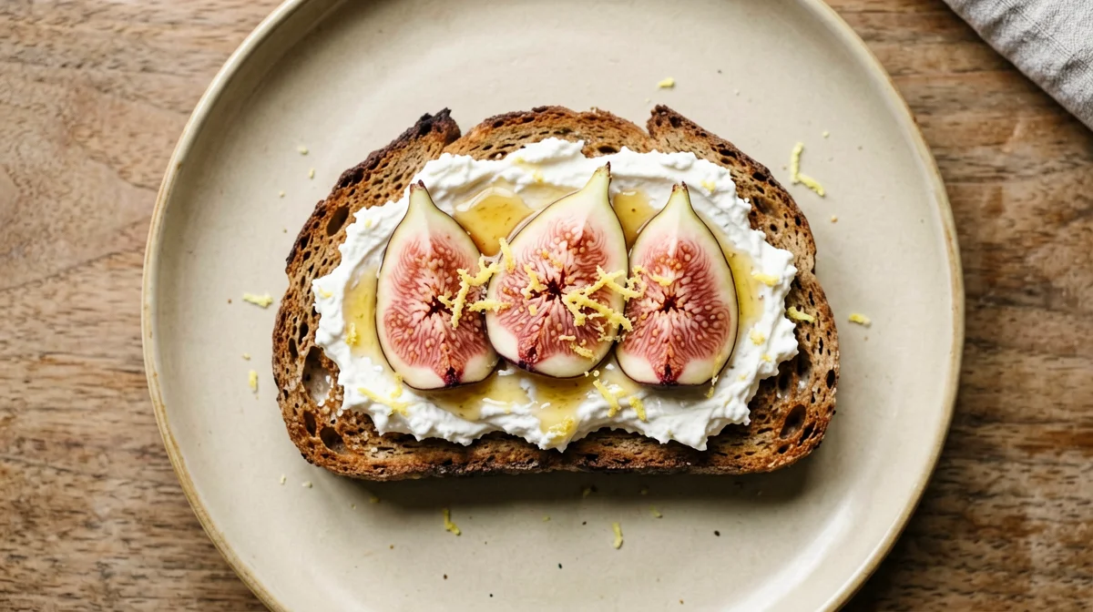 Toasted rye bread with ricotta, figs and lemon zest