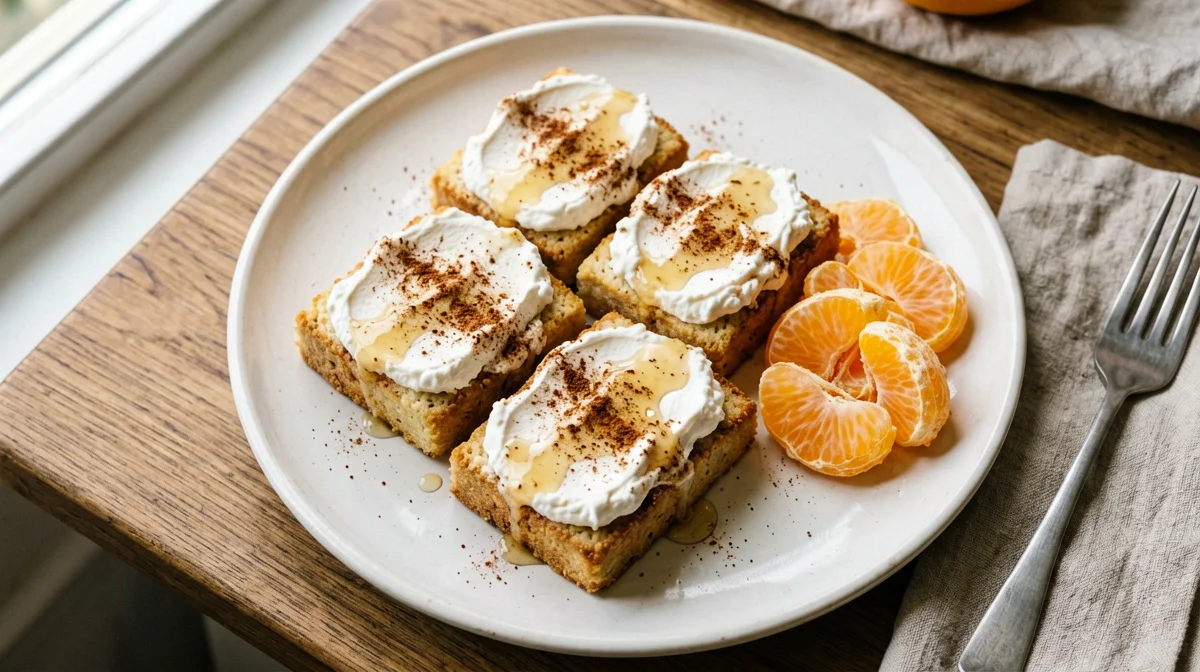 Fette biscottate con ricotta, spicchi di mandarino e cannella