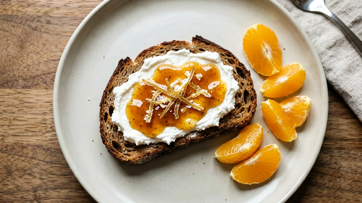 Rye bread with ricotta, orange marmalade and orange segments