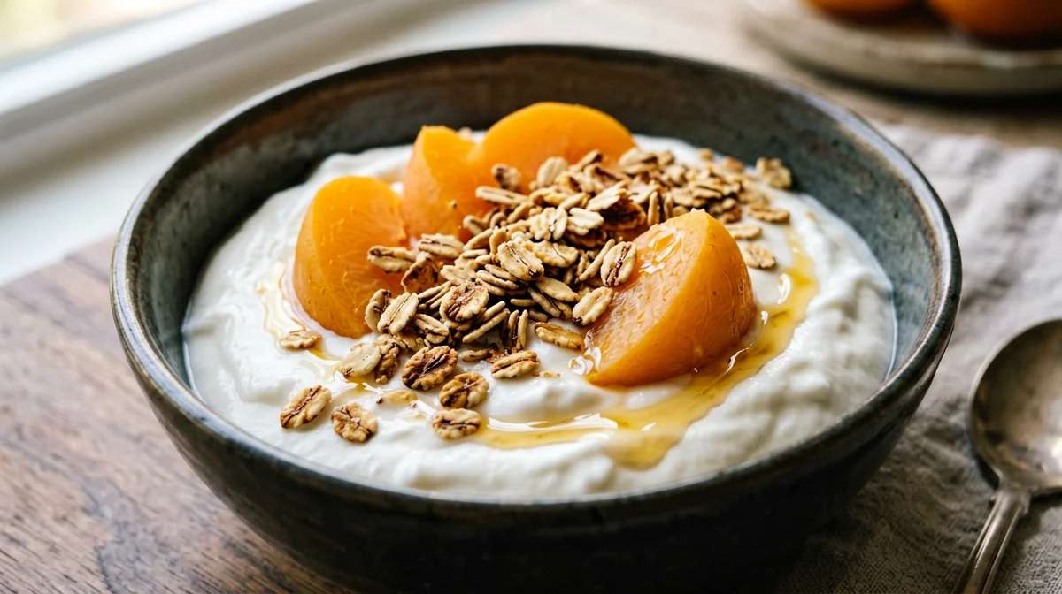 Yogurt greco con albicocche, miele e avena tostata
