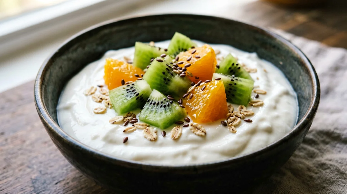 Greek yogurt with kiwi, orange and flaxseed