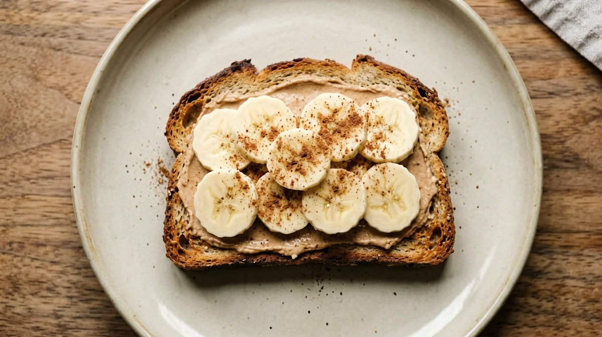 Wholemeal bread with almond butter, banana and cinnamon