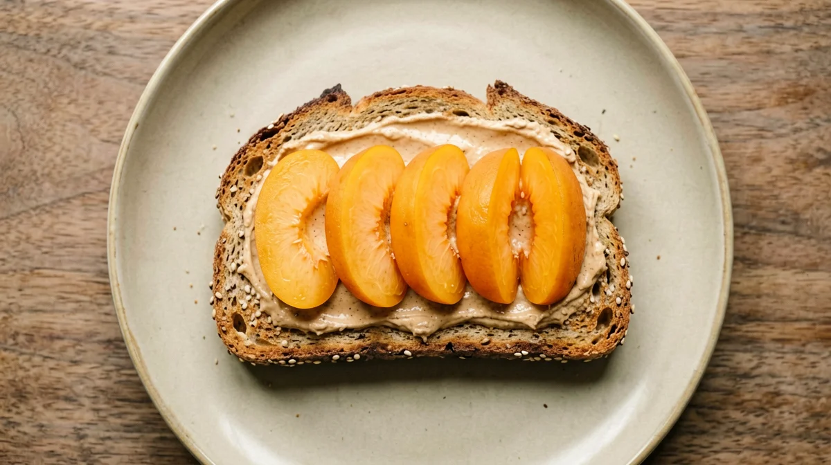 Multigrain bread with almond butter and fresh apricots