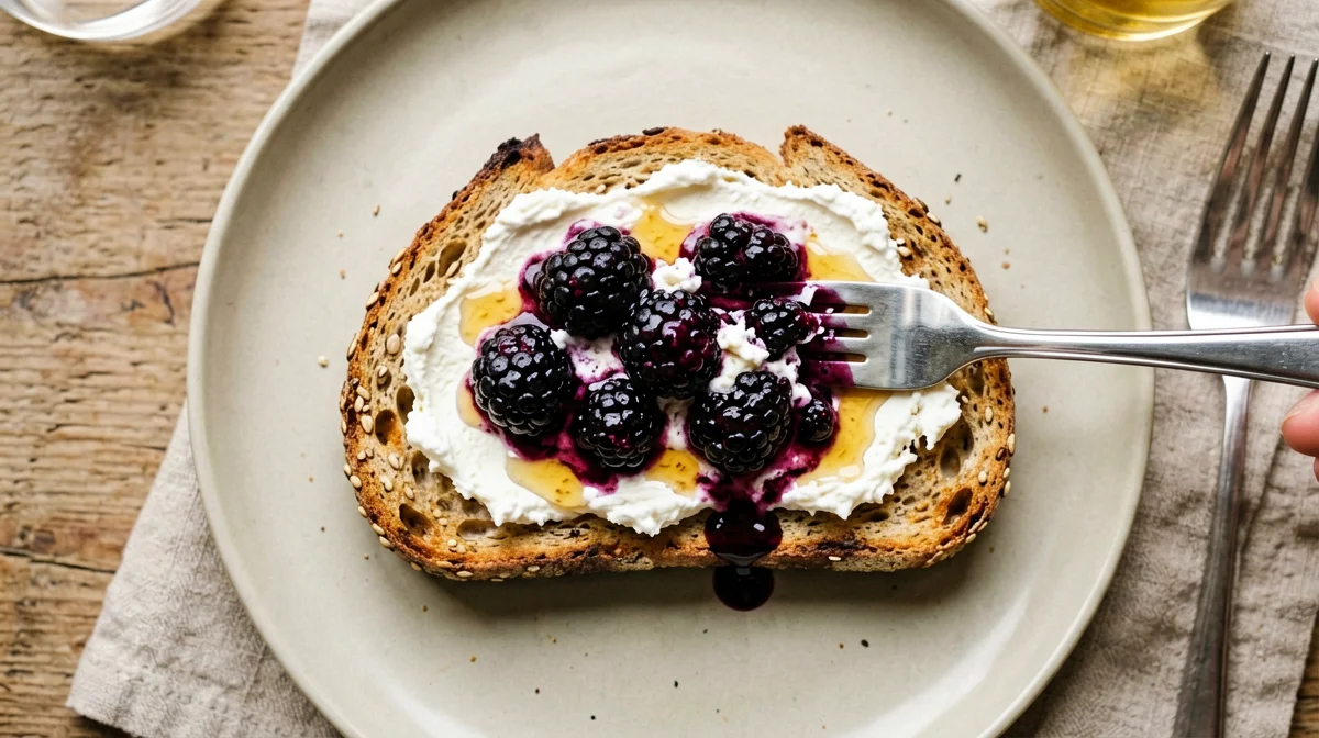 Multigrain bread with ricotta, blackberries and honey