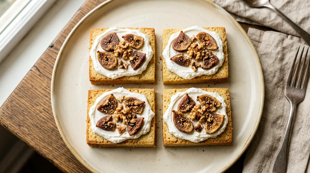 Fette biscottate con ricotta, fichi secchi e noci