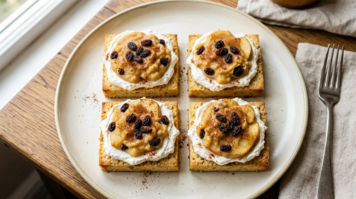 Fette biscottate con ricotta e composta di mele e uvetta