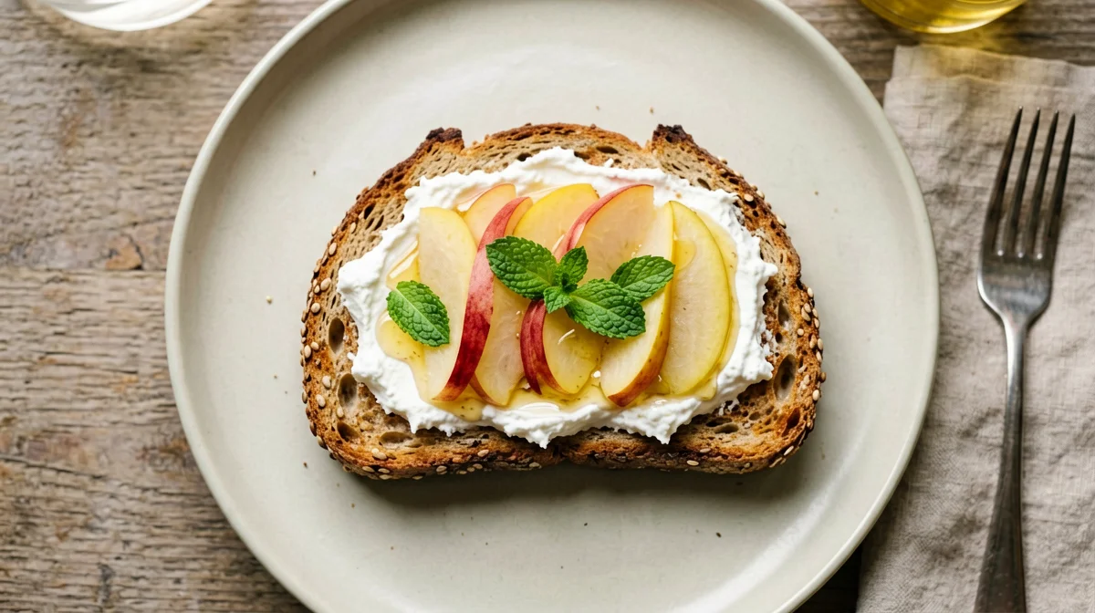 Multigrain bread with ricotta, nectarine and mint