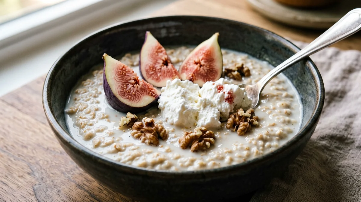 Porridge con fichi freschi, ricotta e noci
