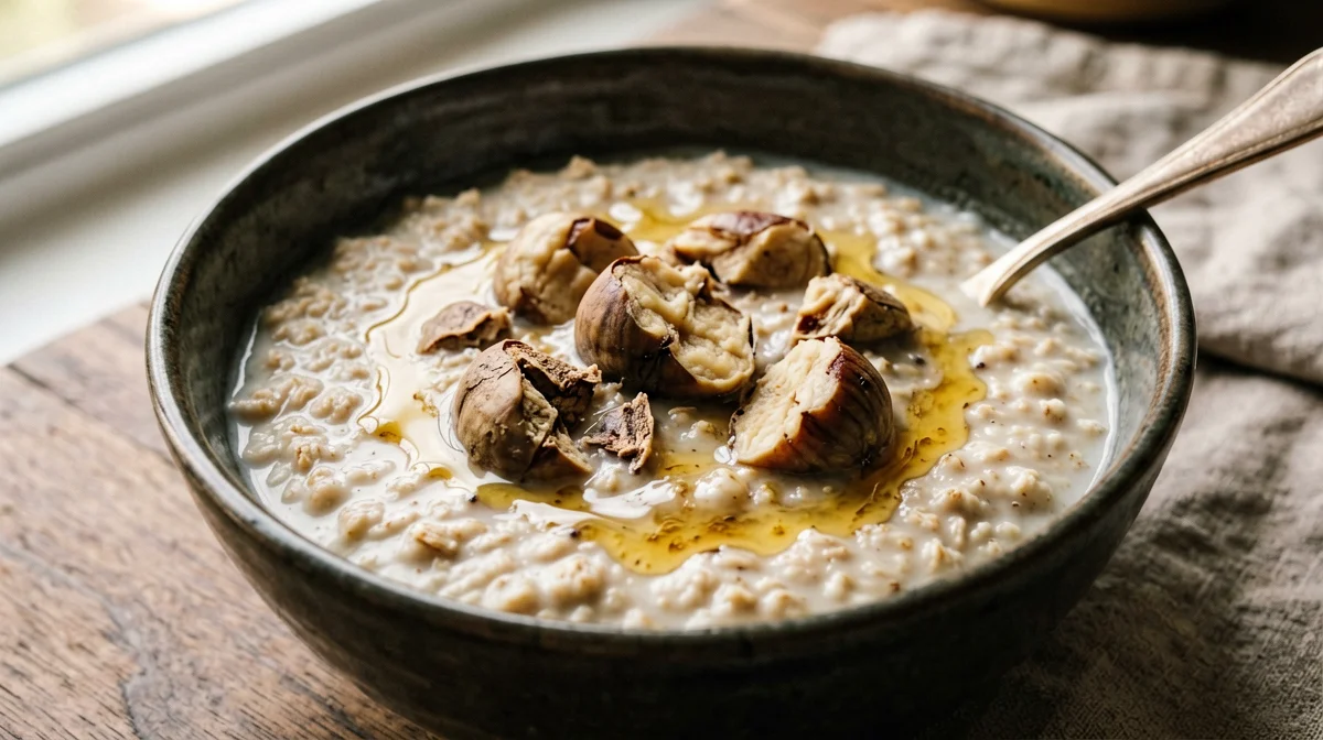 Porridge di avena e castagne secche con latte e miele