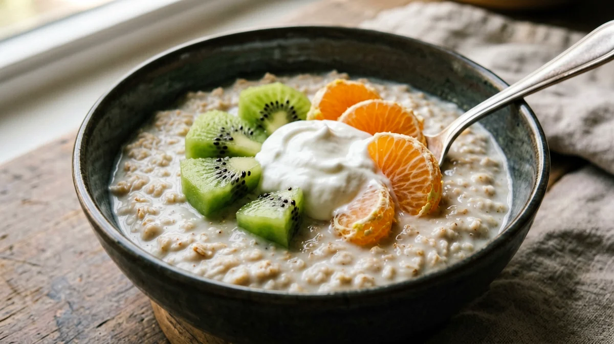 Porridge con kiwi, mandarino e yogurt greco