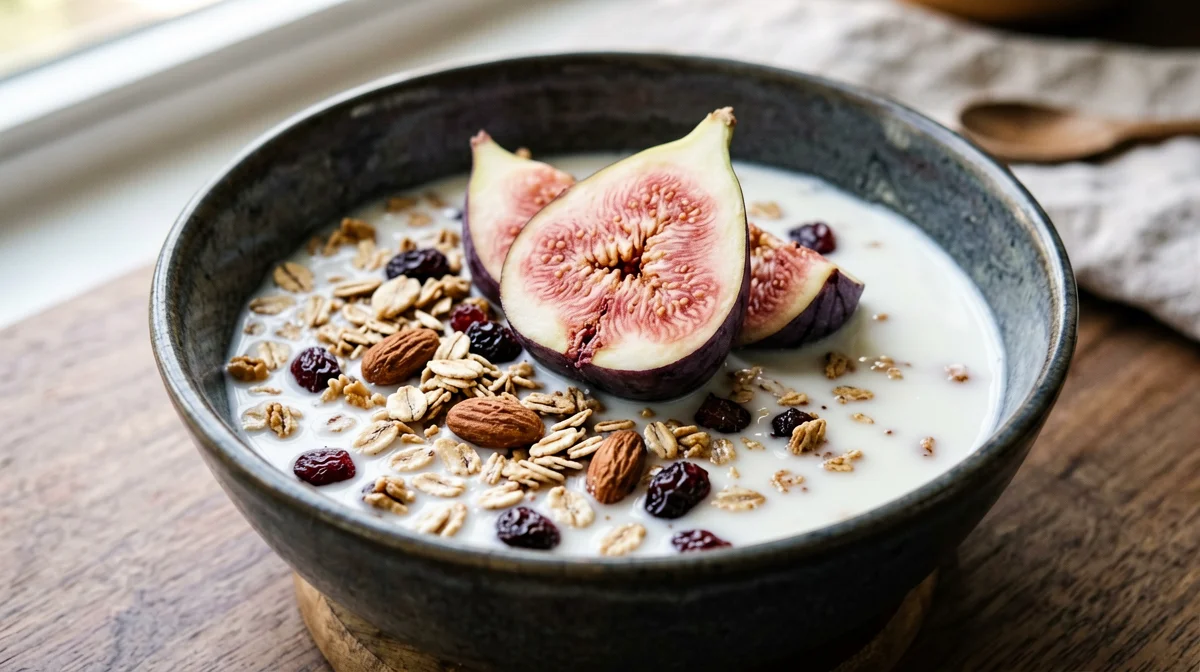 Muesli with milk and fresh figs