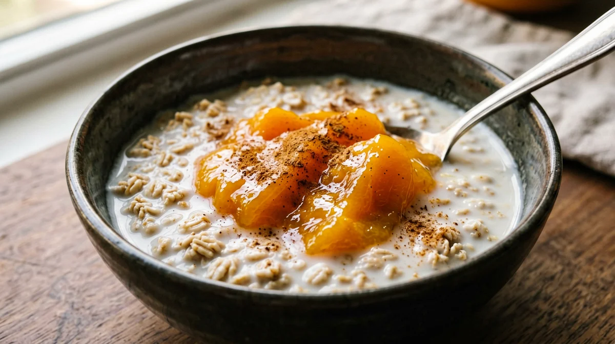 Latte caldo con fiocchi d'avena, cachi e cannella