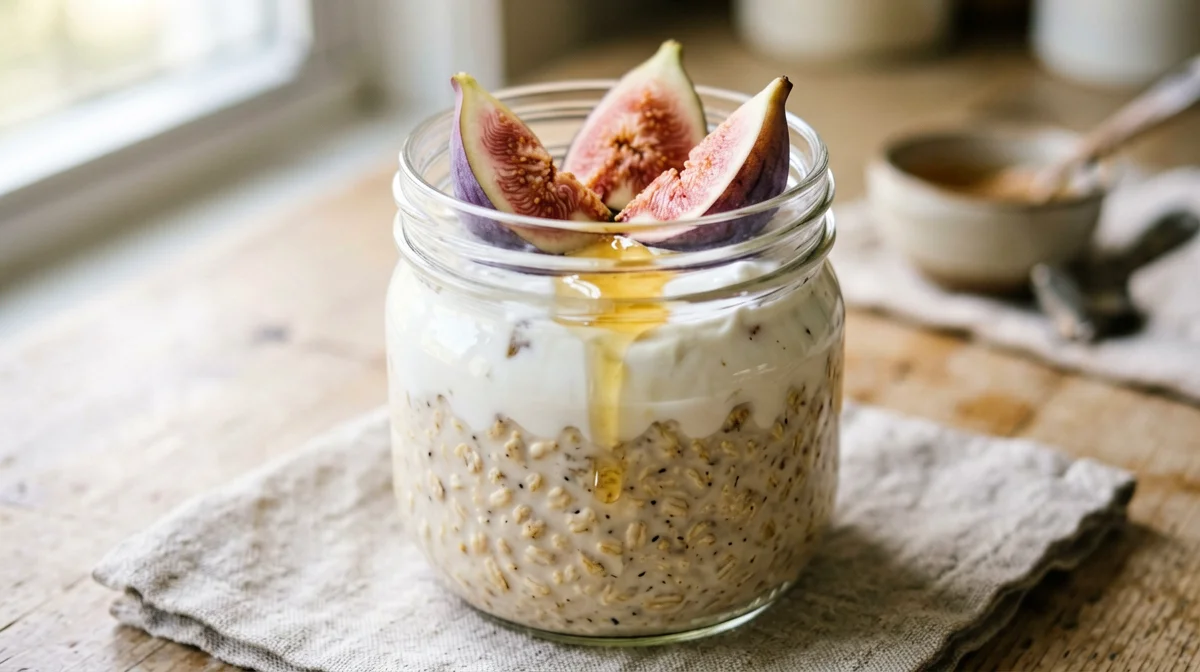 Avena ammollata nello yogurt greco con fichi e miele