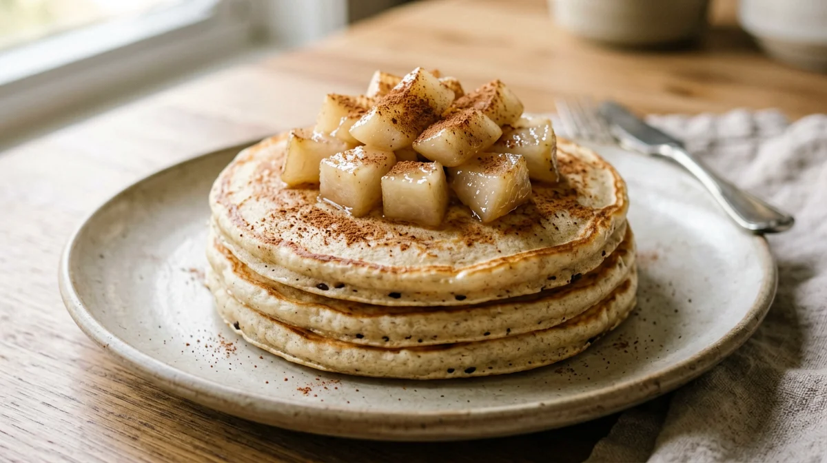 Pancake di ricotta con pere saltate alla cannella