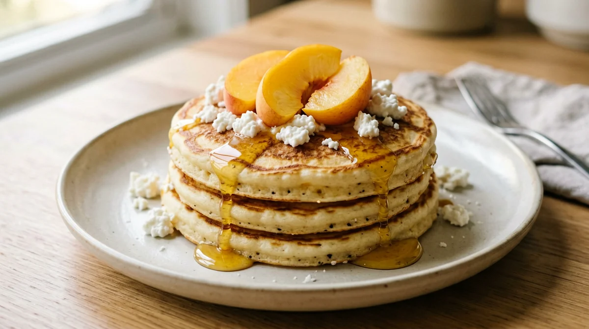 Pancake di ricotta con pesche e miele