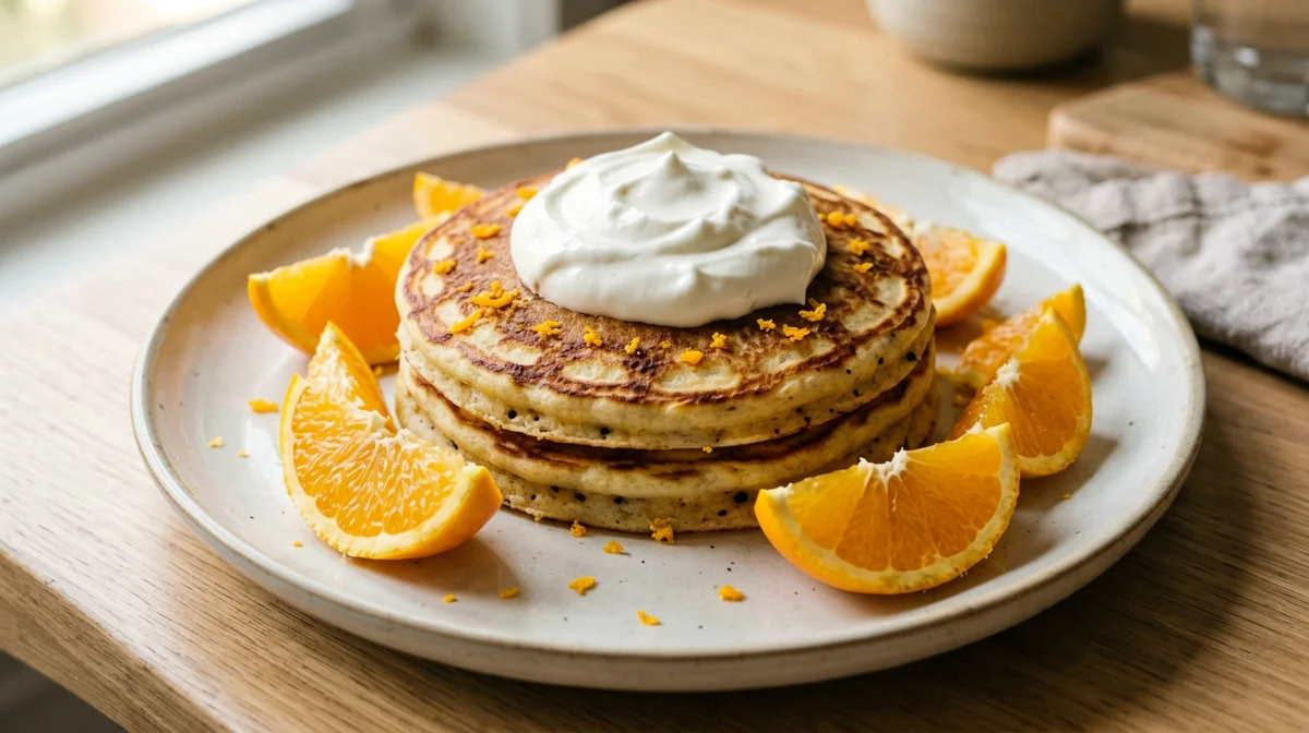 Orange ricotta pancakes with Greek yogurt