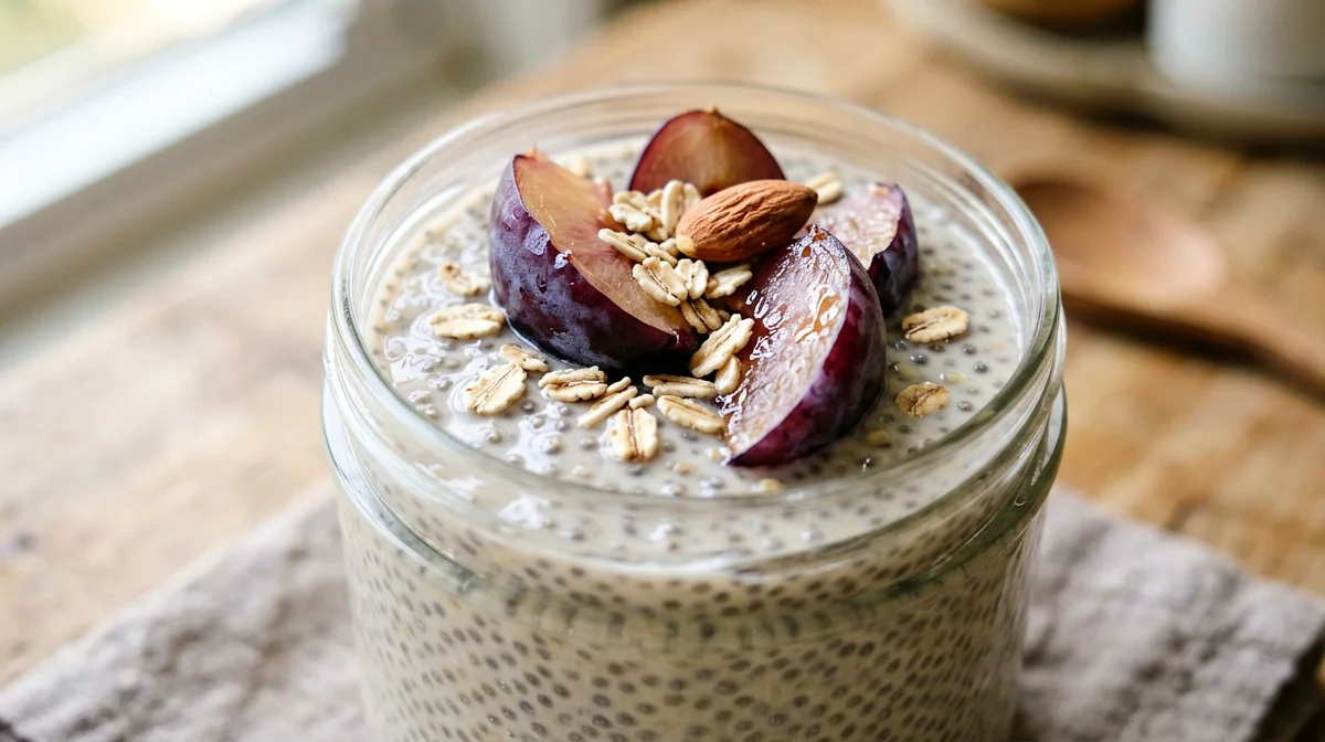 Budino di chia alla bevanda d'avena con prugne