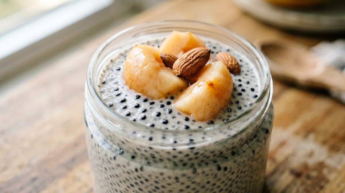 Milk chia pudding with loquats and almonds