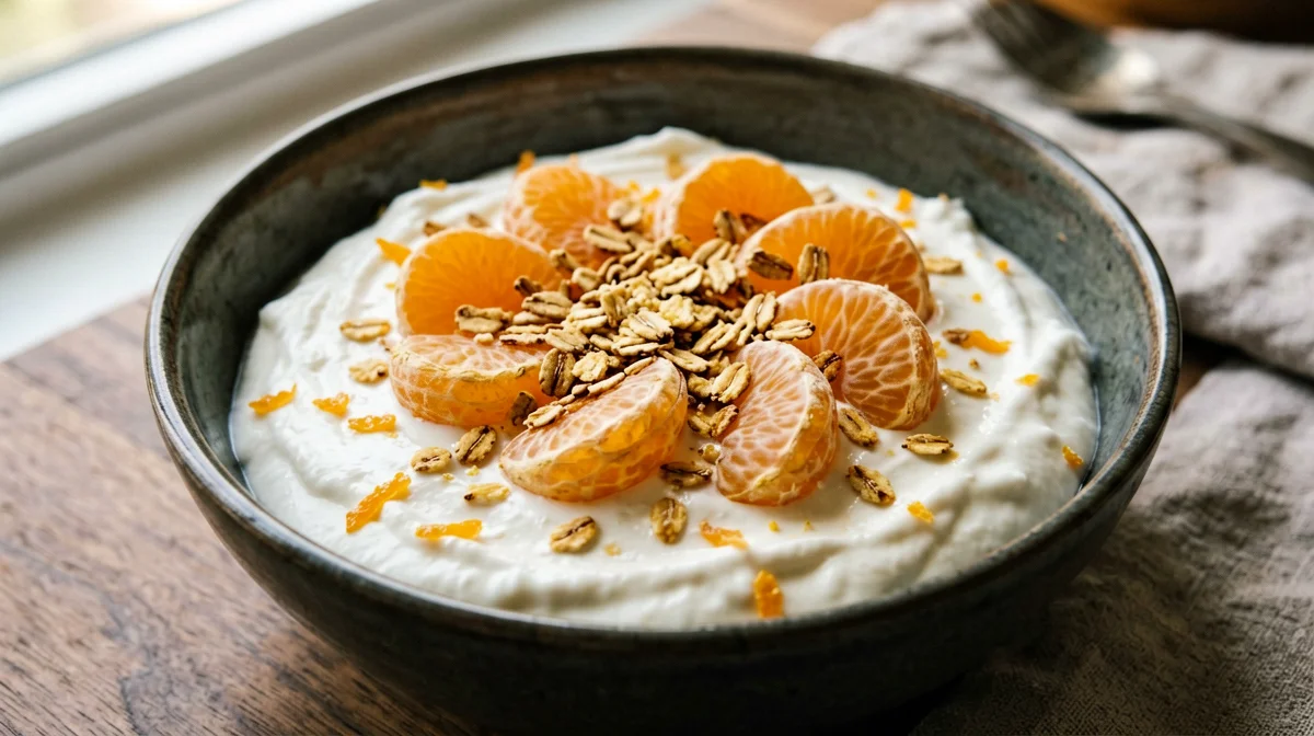 Mandarin ricotta and yogurt cream with toasted oats
