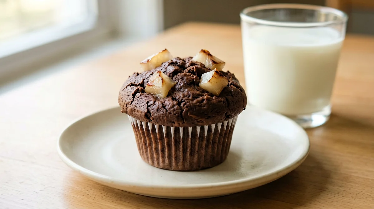 Muffin integrale alle pere e cacao con latte