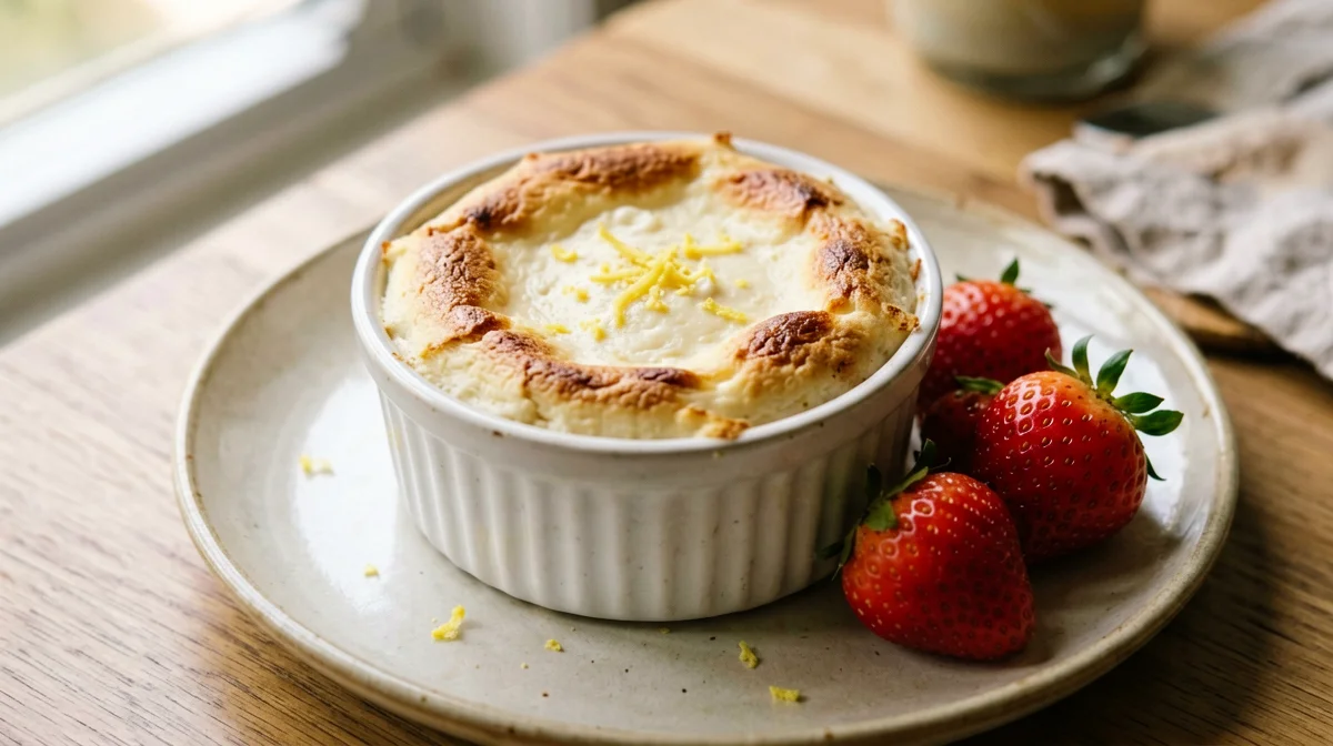 Ricotta and lemon mini cake with strawberries