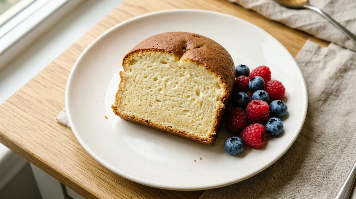 Slice of yogurt loaf cake with berries