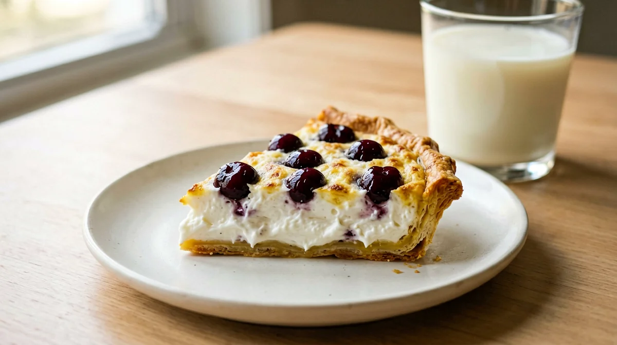 Fetta di crostata leggera di ricotta e amarene