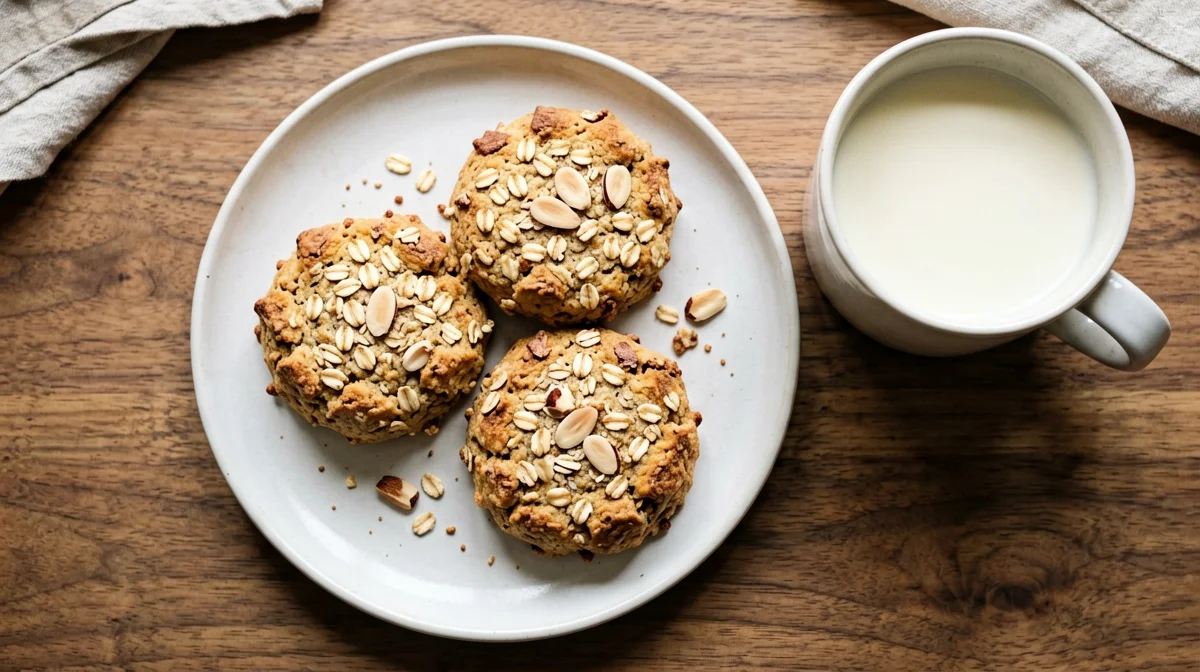 Biscotti d'avena all'olio con latte caldo